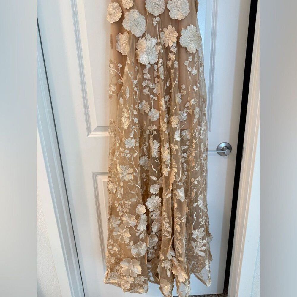 NEW BRONX AND BANCO JASMINE GOLD GOWN w flower appliqués, wedding max dress - Picture 9 of 12